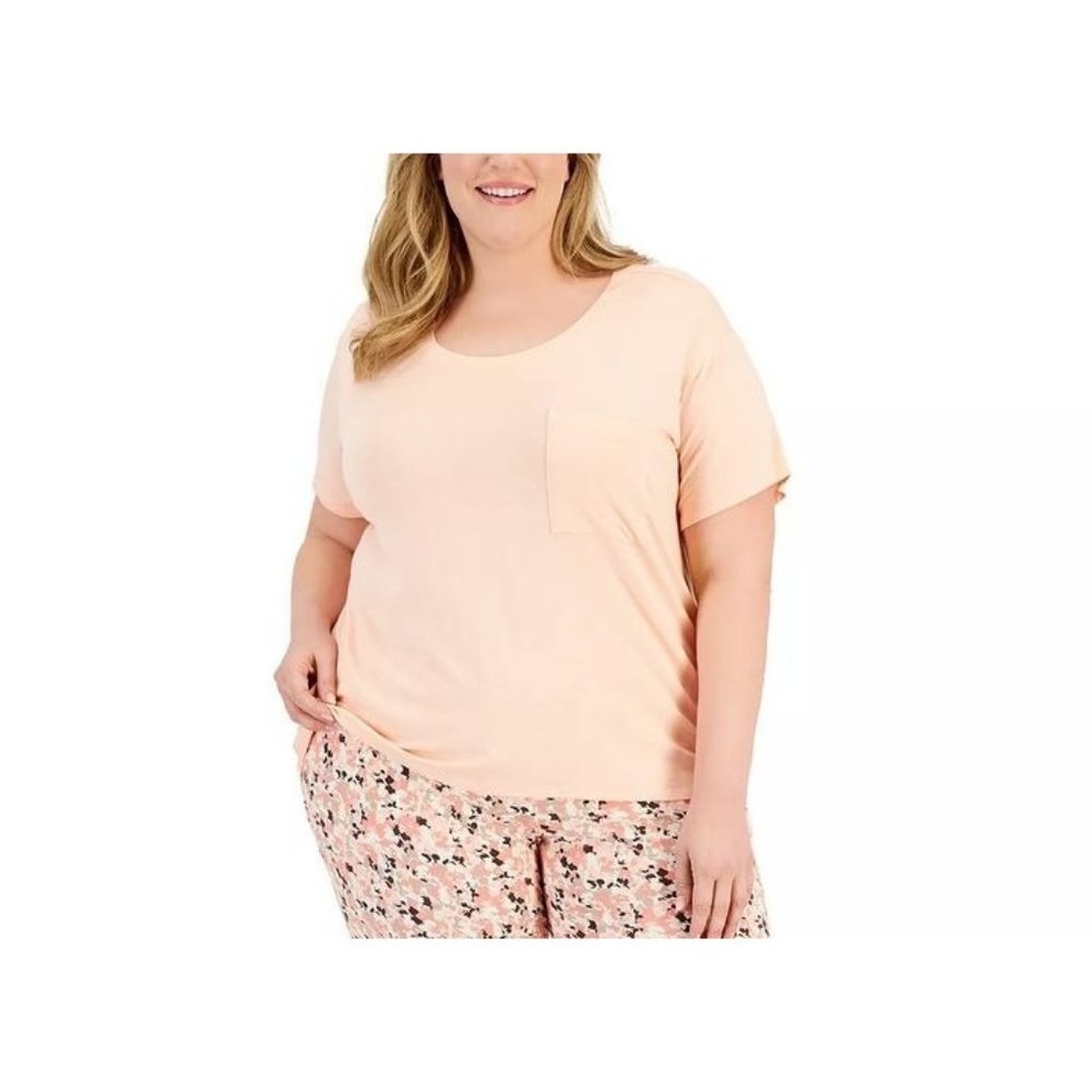 Alfani Soft Scoop Neck Short Sleeve Pocket Tee Tropical Peach 2X nwt